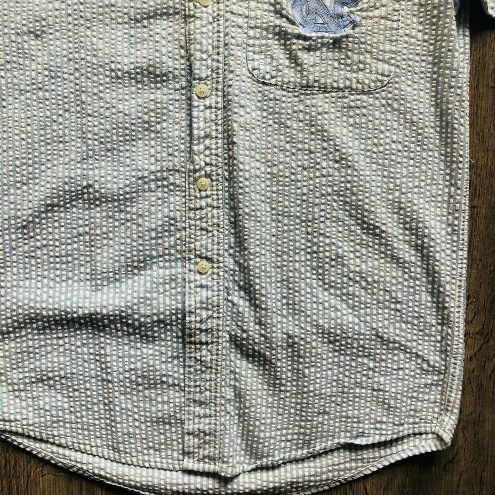 VTG Ox Sport UNC Tar Heels Blue White Striped Seersucker S/S Collared Buttondown - Picture 3 of 5
